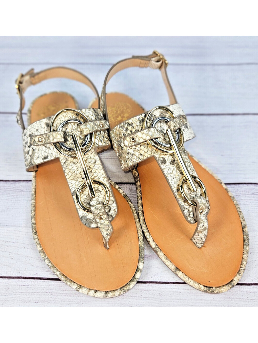 Vince Camuto Amerina felt thong sandals T-strap & faux snakeskin print size 5.5M